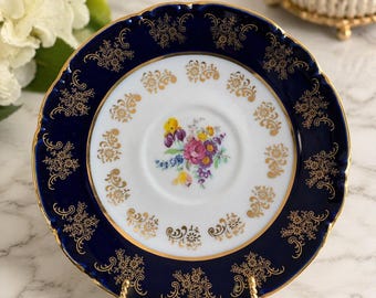 VTG Y2K A.I Czech Republic 6" Porcelain Saucer Floral Cobalt Blue Multiple