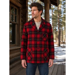 Mens Vintage 70s Pendleton Wool Plaid Shirt Jacket L Red Check Chore Shacket