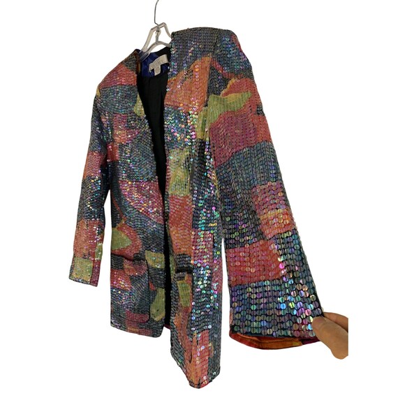 Vintage Sandy Starkman Sequin Blazer Abstract Art Plants EUC Size Small View 2