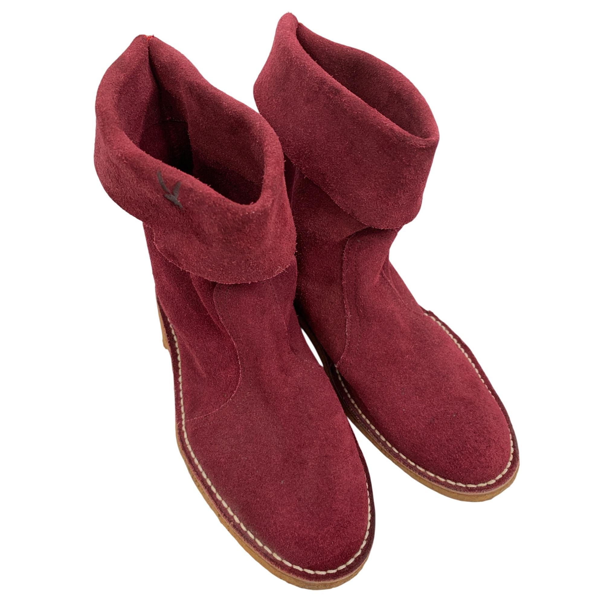 Vintage Playboy Mens Burgundy Leather Square Toe Ankle Boots Block Heel 7.5 D VTG Rare Mens Playboy Burgundy Suede Ankle Boots Size 8.5  main image 3