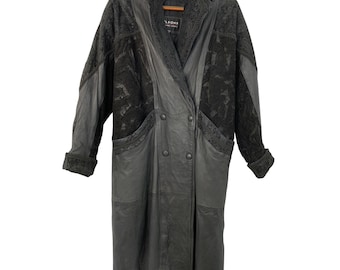 Vintage 1980s Wilsons Leather Black Maxi Coat, Size L Women