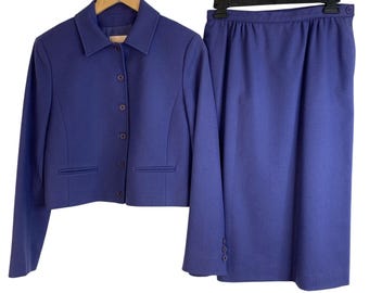 VTG 80s Pendleton Periwinkle Wool Jacket & Skirt Suit Set Size 8/10 USA