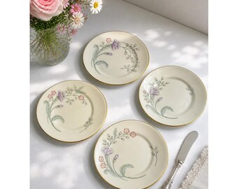 VTG 70s/80s Lenox Heiress Bread Plates Set Of 4 Floral 6.5" Cream Gold Trim USA