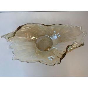Large Hand-Blown Amber Glass Decorative Bowl Handmade VTG 90s Show piece 8683