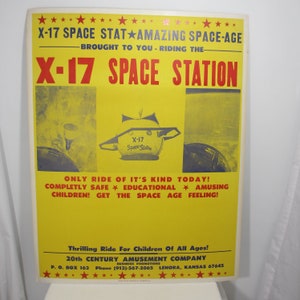 Póster de viaje emocionante de la estación espacial X-17 de la era espacial vintage