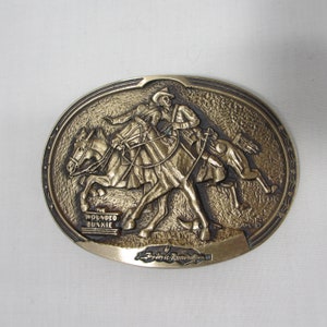 Vintage Frederic Remington The Wounded Bunkie Belt Buckle