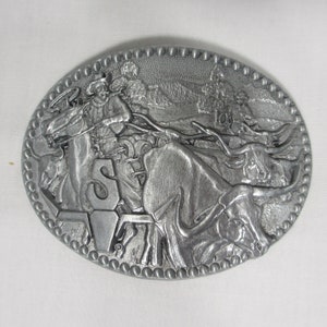 Zee Series Cowboy Western Longhorn Cattle Pewter Belt Buckle