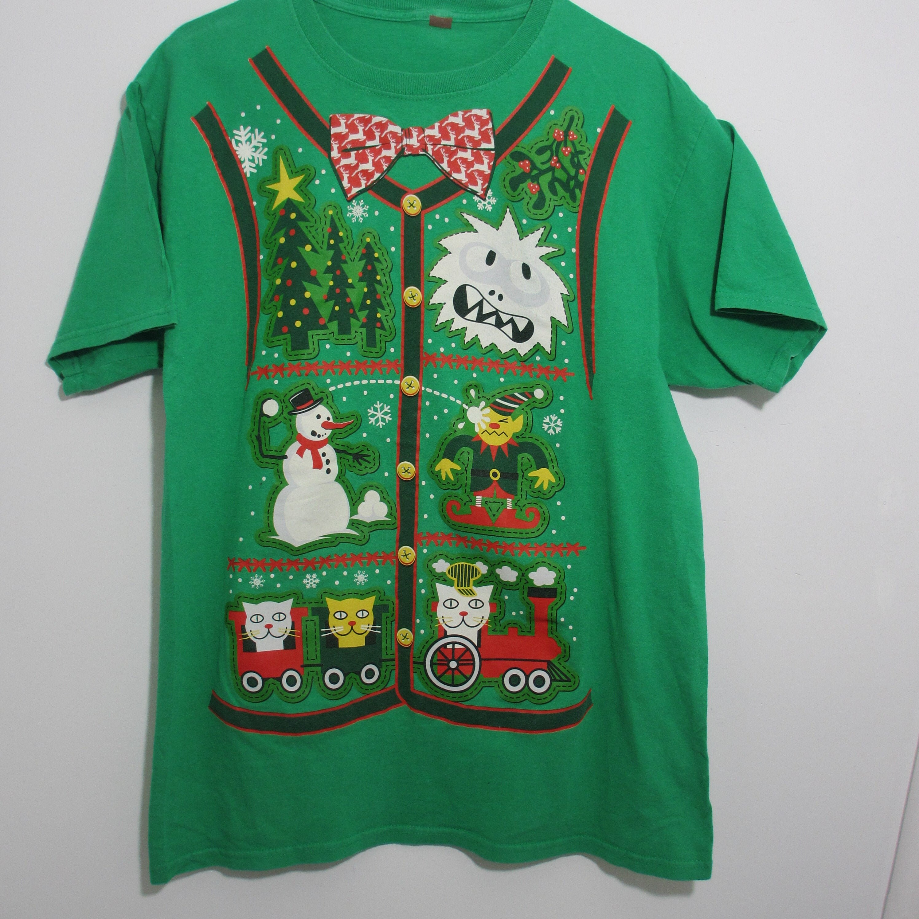 Vintage Green Ugly Christmas T-Shirt: Silkscreen Holiday Graphic