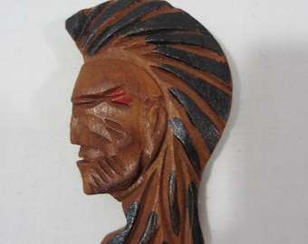 Vintage Hand Carved Native American Wooden Head Pin Brooch