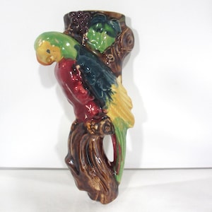 Vintage Parrot Chalkware Hanging Wall Popcket