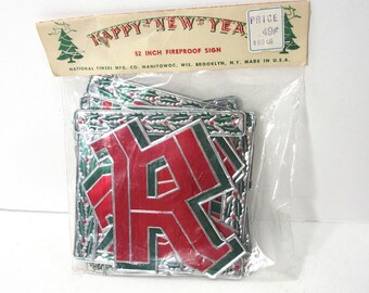Rare Vintage Happy New Year Aluminum Sign