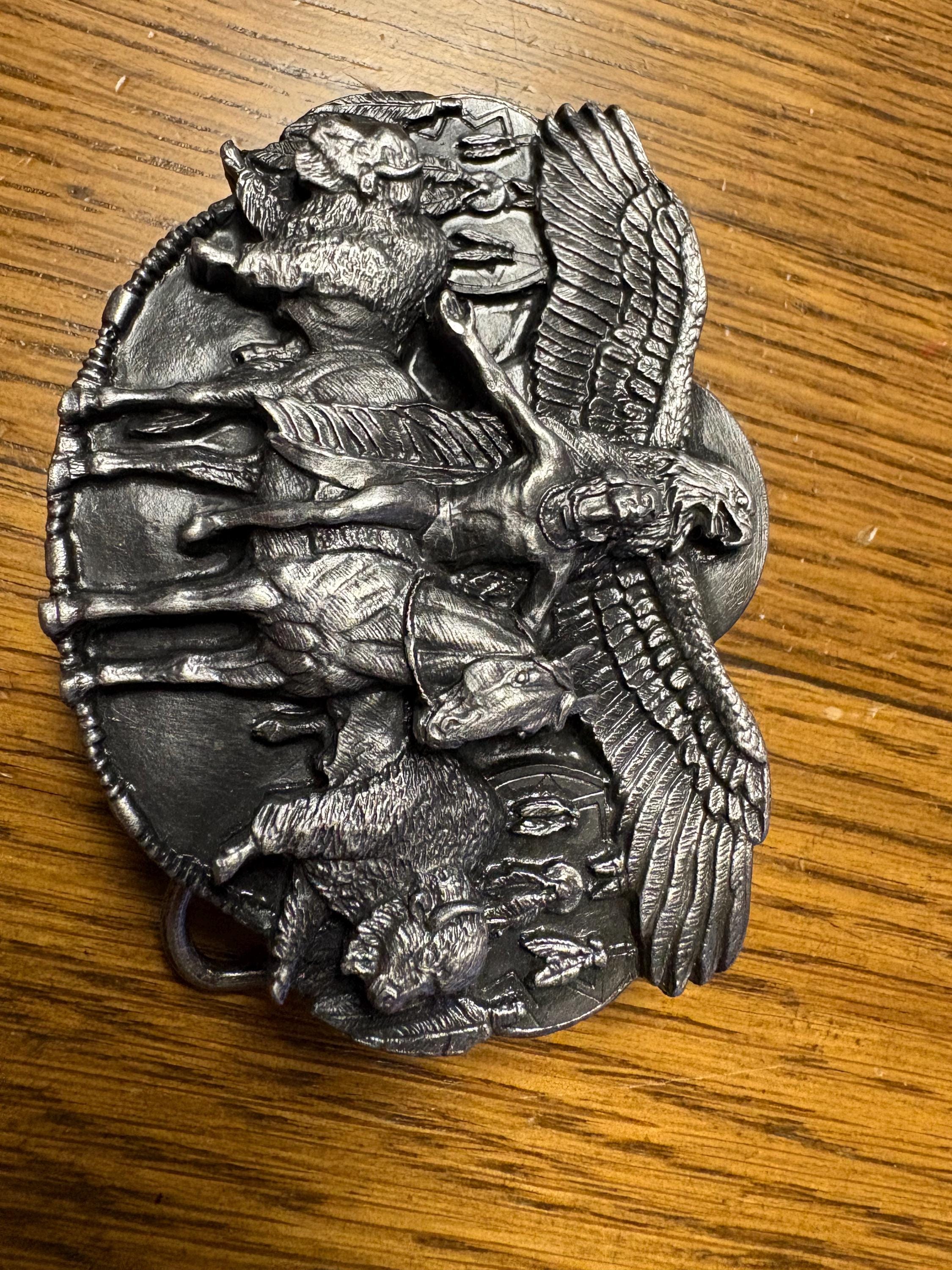 Vintage Siskiyou Native American Pewter Belt Buckle Buffalo  display picture 1