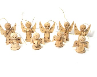 Vintage 9 Wooden Musical Christmas Ornament Angels