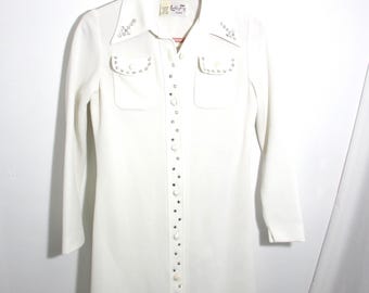 Vintage Leslie Fay Knits White Dress/Rhinestones