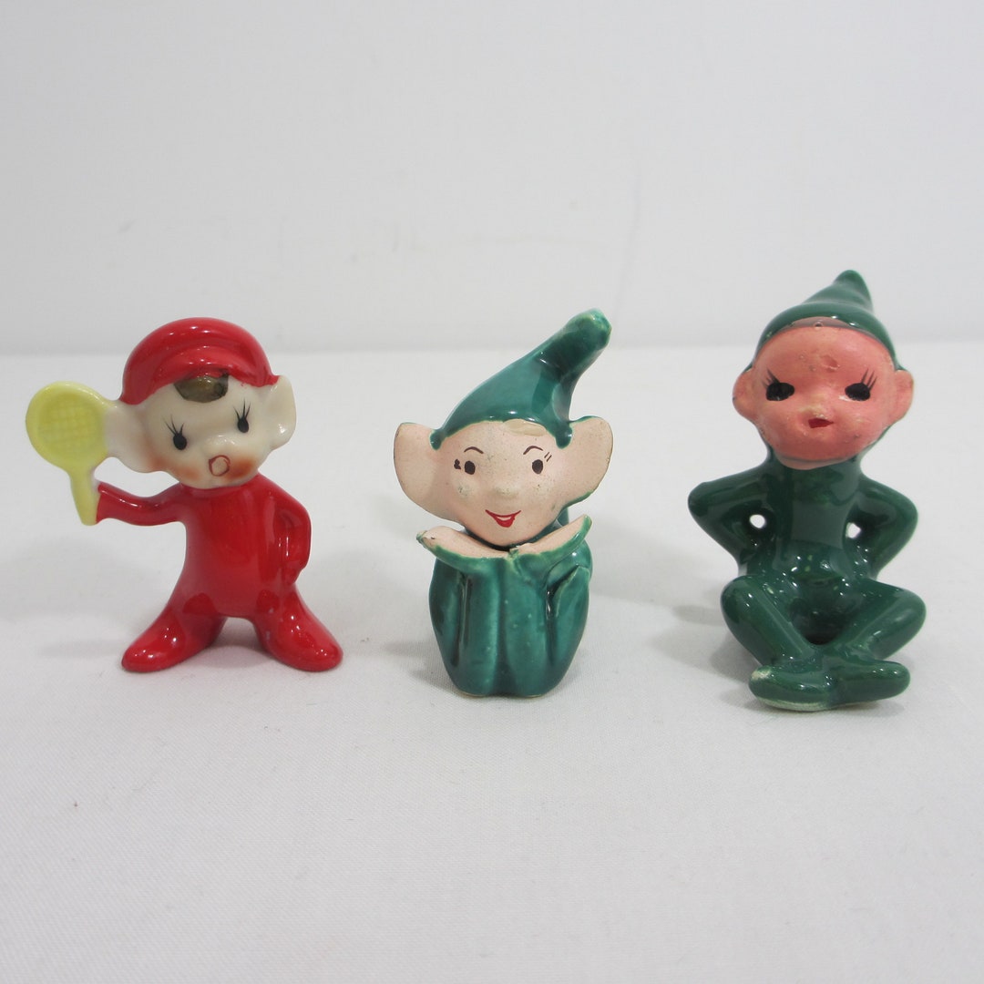 3 Vintage Ceramic Pixie Elf Figurines Etsy
