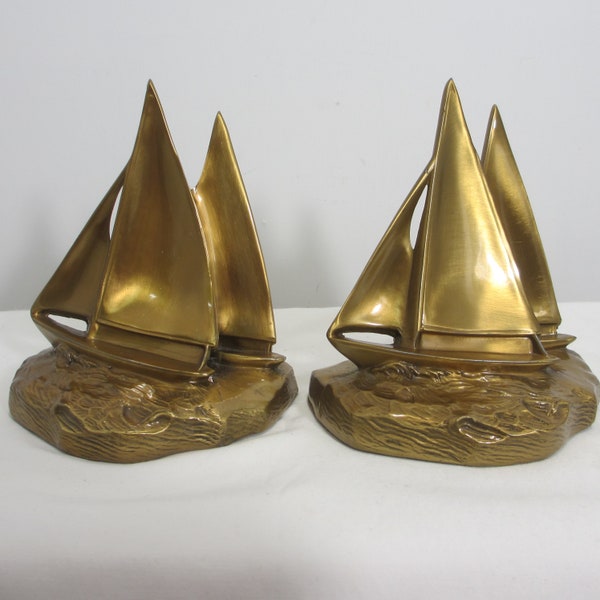 PM. Craftsman Sail Boat Brass Book Ends