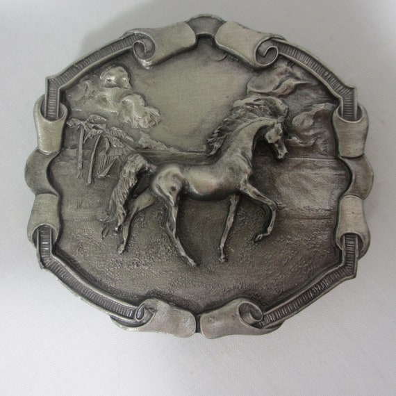 Vintage Pewter Horse Belt Buckle 1976 - image 1