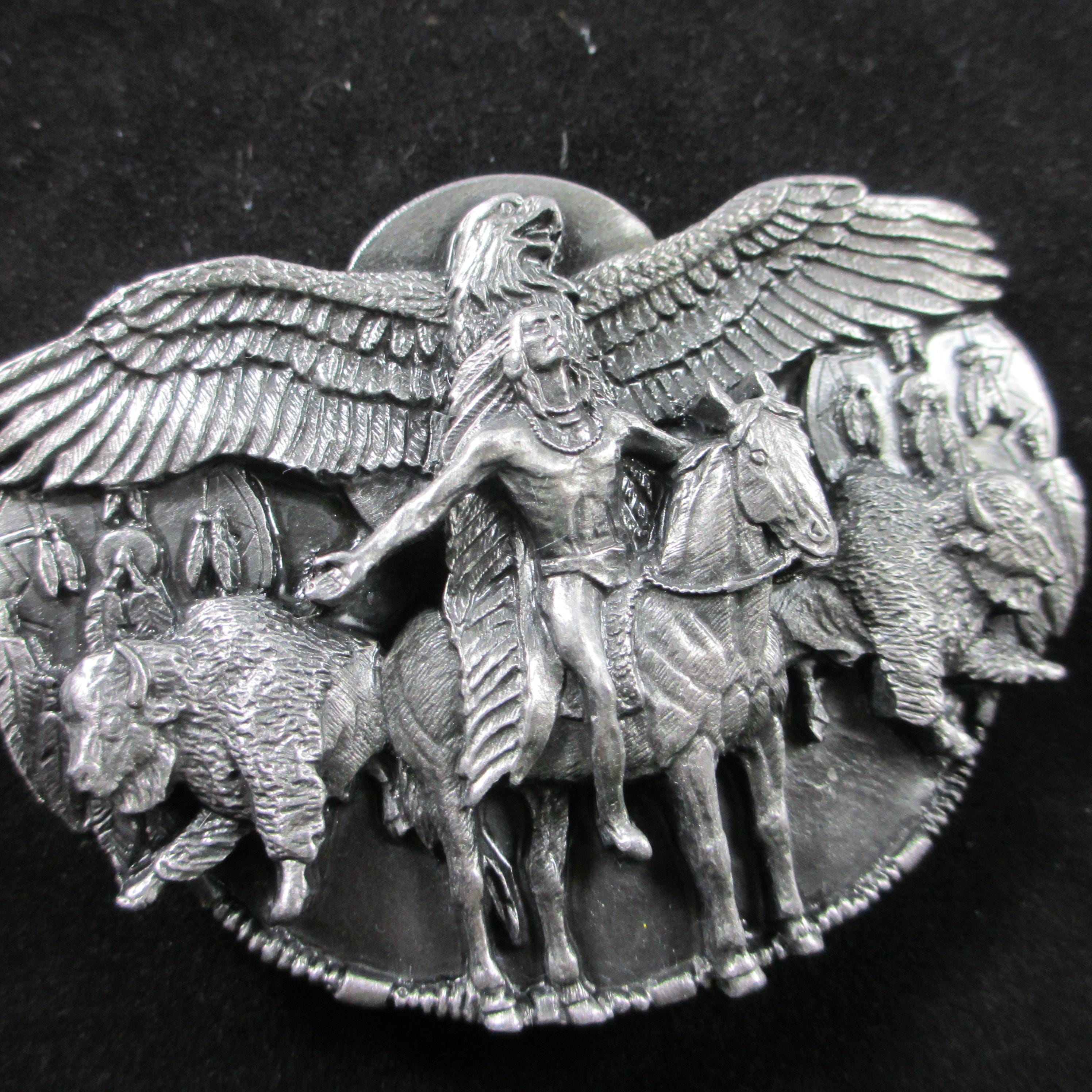 Vintage Siskiyou Native American Pewter Belt Buckle Buffalo 