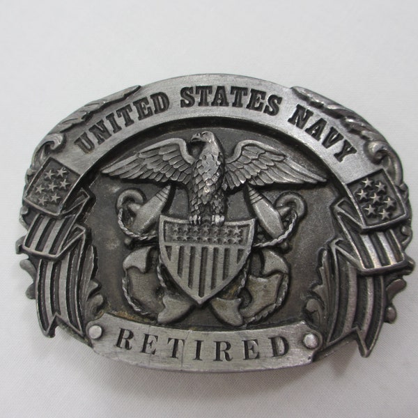 Vintage United States Navy Retired Pewter Belt Buckle