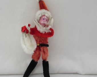 Vintage Pipe Cleaner Christmas Santa with Bag Ornament