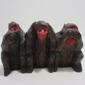Vintage Hand Carved Wooden See No Evil Monkey Statue
