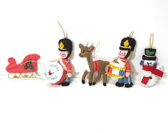 5 Vintage Handmade Felt Christmas Ornament