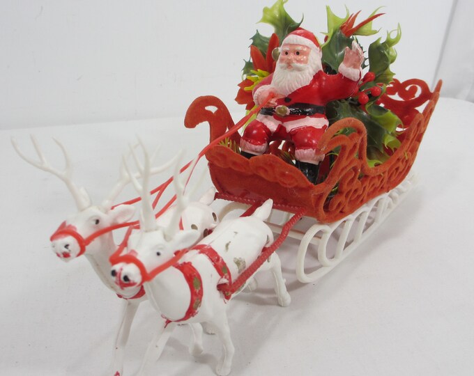 Vintage Plastic Santa & Sleigh / Reindeer 1960's Christmas Etsy