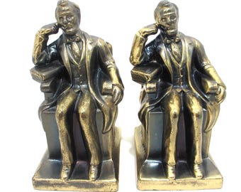 Vintage Abraham Lincoln Sitting Mid Century Bronze Book Ends