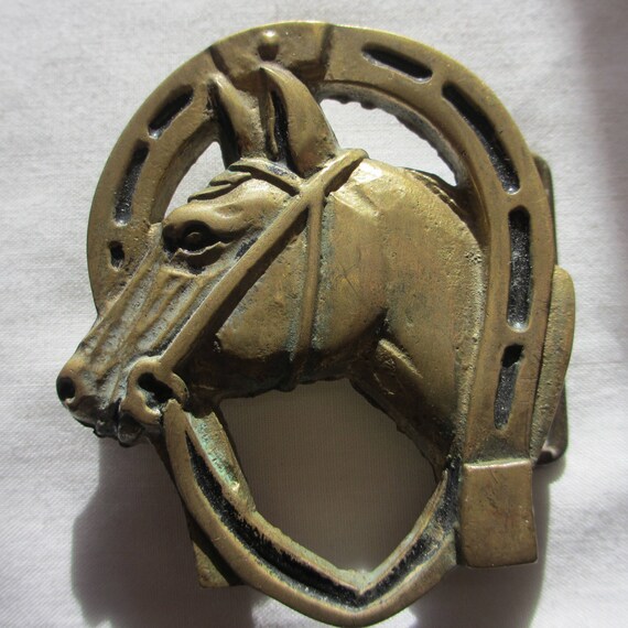 Horseshoe and Horse Brass Belt Buckle, Good Luck! - Etsy display picture 1