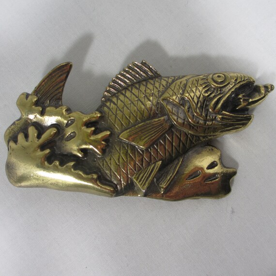 Vintage Brass Fish Belt Buckle Gem