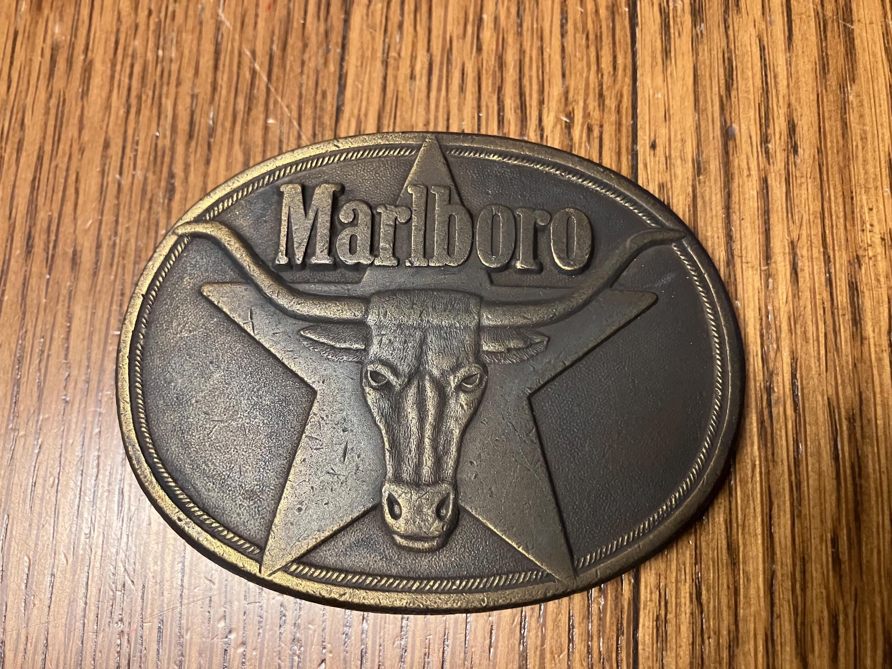 Vintage Solid Brass Marlboro Cigarette Belt Buckle - Etsy