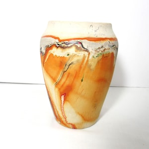 Vintage Nemadji Pottery Vase Orange/Gray/Tan