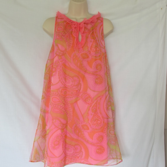 Vintage Bright Pink/Orange Paisley Lorraine Nightg