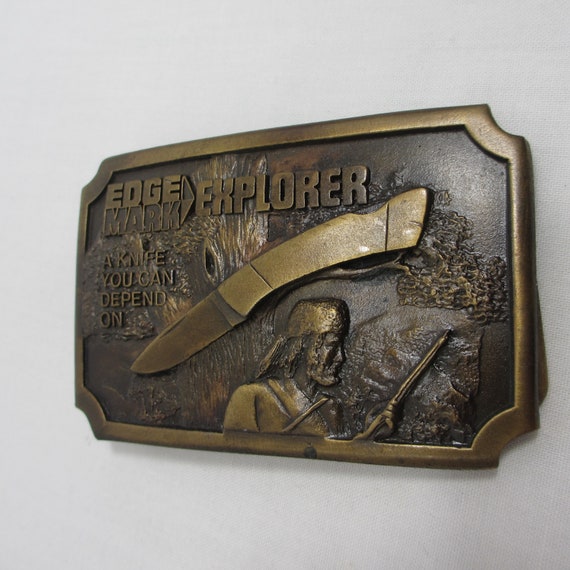 Vintage Edge Mark Explorer Knife Brass Belt Buckle