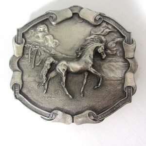 Vintage Pewter Horse Belt Buckle 1976