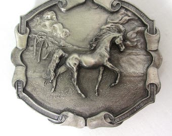 Vintage Pewter Horse Belt Buckle 1976