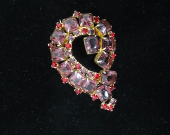 Vintage Purple / Red Rhinestone Brooch / Pin