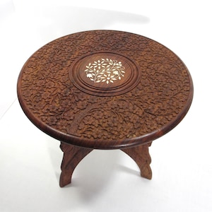 Vintage Indian Hand Carved Side Table