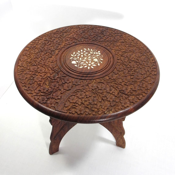 Vintage Indian Hand Carved Side Table - Etsy