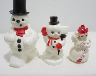 Vintage Plastic Christmas Snowmen, Candy Container, Figurine, Ornament