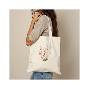 Premium Einkaufstasche.  100% Baumwolle. Langer Griff. Natürlich. Stilvolle Blumenkunst-Einkaufstasche.  Mary Vaux Wilcott Blumenillustration.  BLUMENSTUDIE.