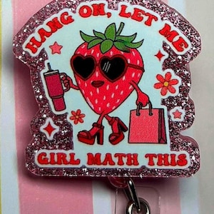Bobine d'insigne scintillant aux fraises : porte-cartes d'identité amusant pour infirmière maths mathématiques