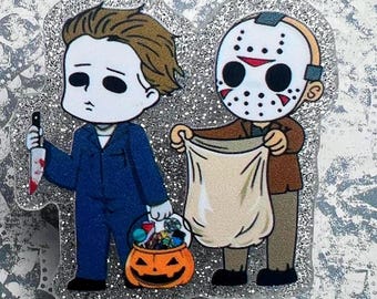 Horror Movie Badge Reel | Halloween Badge Holder | Michael Myers Jason Voorhees | Spooky Badge Reel | Nurse Gift | Retractable ID Holder