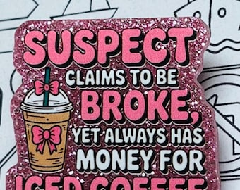 Funny Iced Coffee Badge Reel: Pink Glitter Retractable ID Holder