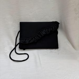 Vintage Black Satin Evening Bag: Ruffled Carla Marci Shoulder Bag