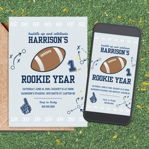 Rookie Year verjaardagsuitnodiging, digitale uitnodiging, eerste verjaardagsuitnodiging, bewerkbare verjaardagsuitnodiging, sportuitnodiging