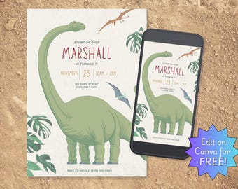 Dinosaur Birthday Invitation Template, Dino Invite, Printable Invitation, Stomp on Over, Jurassic Dinosaur Invitation
