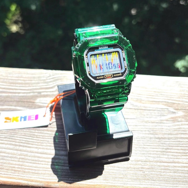 Green-apple y2k style SKMEI mod Holographic Static Vaporwave Screen frutiger aero vibe water resistant