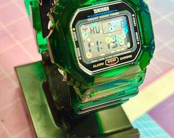 Green Apple Y2K SKMEI Watch - Holographic Disco Dots Screen