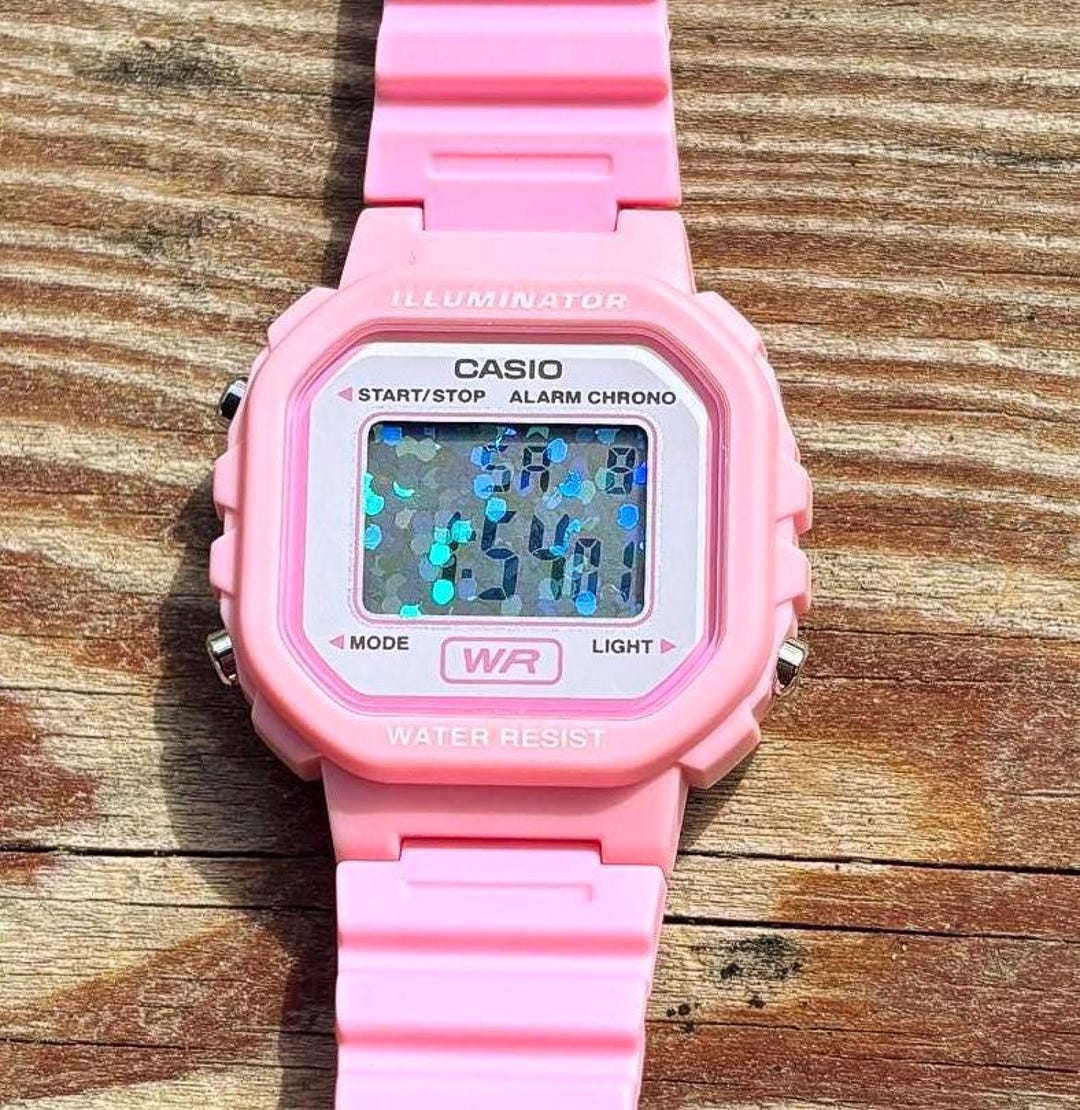 Pink Casio LA20WH Series Mod Holographic Sparkle Screen Water
